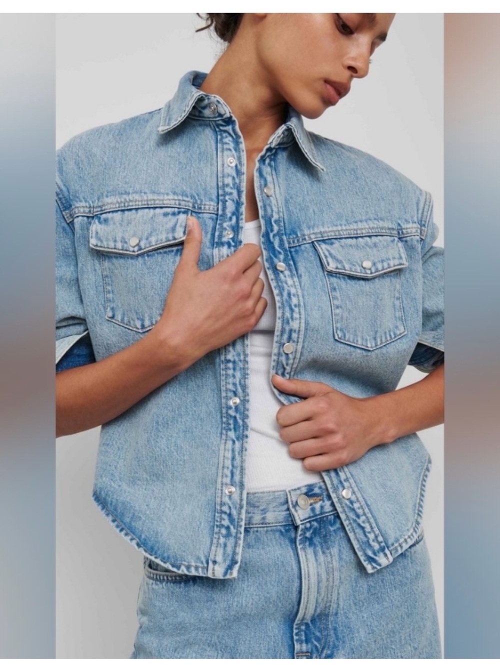 WARDROBE.NYC Light Blue Short-Sleeve Denim Jacket